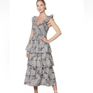 Cleobella Women's Lucy Midi Tiered Ruffled Dress Size XS Geo Print Sundress